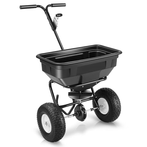 Auto Dynasty Walk-Behind Broadcast Spreader, 125LBS Capacity Fertilizer Spreader for Salt, Ice Melt, Grass Seed, Lawn and Garden Seeder, Black - color: Black (125LBS)