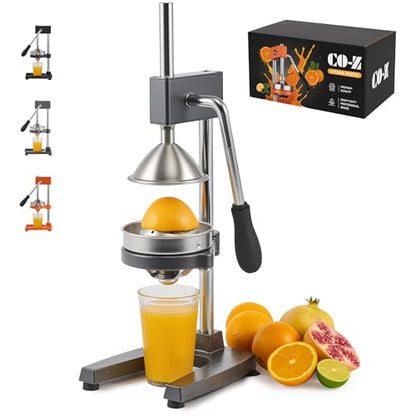 CO-Z Manual Citrus Juicer, Heavy-Duty Manual Juicer with Conical & Flat Pressure Plates, Professional Lemon Squeezer for Orange Pom Lime Lemon Juice, Dishwasher Safe Orange Juice Press, Gray - color: Gray (Upgrade)