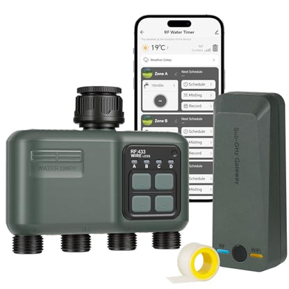 WiFi Water Timer for Garden Hose, Sprinkler Timer 4 Zone, Smart Hose Water with WiFi Irrigation Controller,Voice Control RF433 Automatic Irrigation System/Rain Delay/Manual Watering D34WT06 - style: 4 ZONE