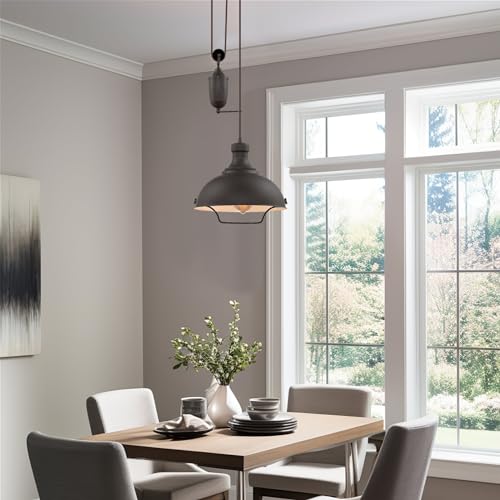Kira Home Sequoia 13" Large Industrial Farmhouse Pulley Pendant Light