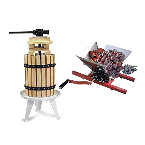 SQUEEZE master Fruit Apple Cider Wine Classic Press- 1.6 Gallon/6L-Solid Wood Basket with Grape Berry Wine Classic Crusher -7 Litre/1.8Gallon