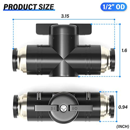TAILONZ 1/2"OD Push-to-Connect Fitting Ball Control Valve BVU-1/2 1Pcs - size: 1/2"OD/1PCS
