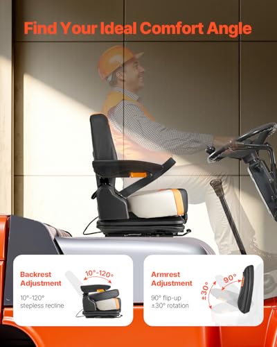 VEVOR Universal Forklift Seat, Tractor Suspension Seat with Adjustable Back