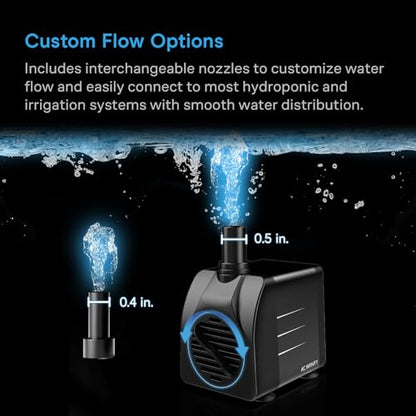 AC Infinity 150 GPH Submersible Water Pump (568 L/H, 8W). - size: 150 GPH
