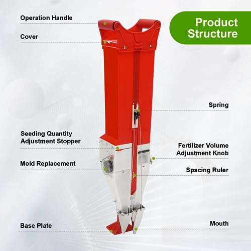 Double-Cylinder Handheld Corn Peanut Seeder Fertilizer, Manual Seeding Machine Garden Push Seeder, Depth Adjustable Soybean Vegetable Seeding Machine Garden Seeder Row Planter