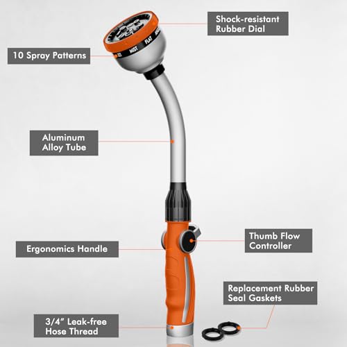RESTMO Watering Wand Heavy Duty, 15-Inch Long Hose Nozzle Sprayer - color: Orange