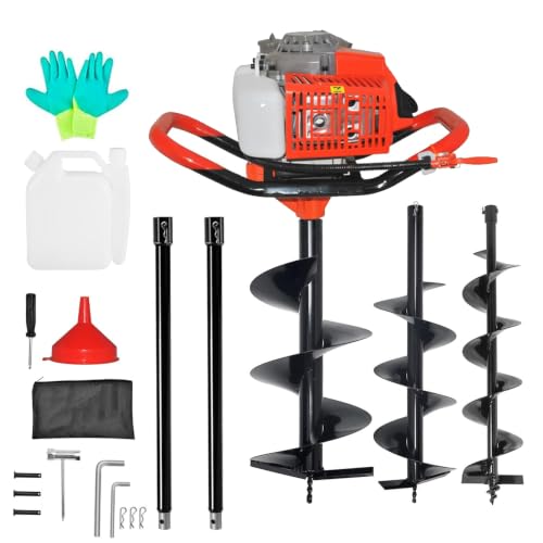 Post Hole Digger, 85CC 2 Stroke Auger Post Hole Digger, Gas Powered Earth Digger 2 Auger Drill Bits(3"& 6") and Extension Rods for Farm Garden Plant (85cc Morden Digger) - style: 85cc Morden Digger