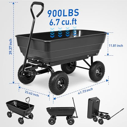 Yesker Garden Carts - 900lbs Dump Wagon with All Terrain Inflatable Wheels for Yard Lawn Farms Gardening - Heavy Duty Utility Outdoor Hauling Wheelbarrow - size: PVC 900Lbs