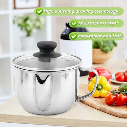 Stainless Steel Fat Separator Gravy Boat 1L/4 Cup with Strainer & Glass Lid
