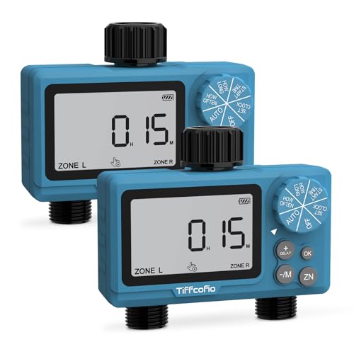 TiFFCOFiO Sprinkler Timer Outdoor, Digital Programmable for Garden Hose, Irrigrtion Timer with Rain Delay and Manual Mode (2 Outlets, 2 Packs) - size: 2 Outlets, 2 Packs