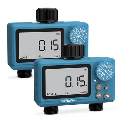 TiFFCOFiO Sprinkler Timer Outdoor, Digital Programmable for Garden Hose, Irrigrtion Timer with Rain Delay and Manual Mode (2 Outlets, 2 Packs) - size: 2 Outlets, 2 Packs