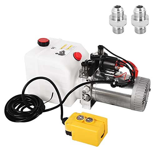 12V Hydraulic Power Unit 3200 PSI, Double-Acting Hydraulic Pump for Dump Trailer & Car Lifting - color: White-Plastic, size: Double Acting + 3 Quart.