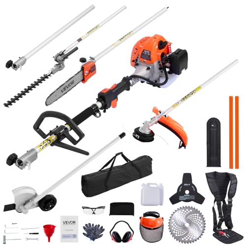 VEVOR Gas Hedge Trimmer, 2 Cycle Gas Power Handheld Trimmer, 7-in-1 26cc Weed Eater with Extension Pole & Protective Gear Set, Includes Hedge & String Trimmer, Brush Cutter(3T & 40T), Edger, Pole Saw - size: 26 cc-1
