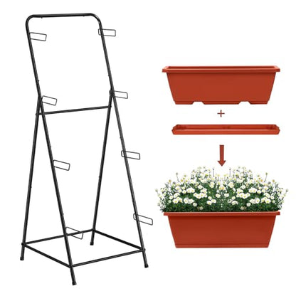 4 Tier Vertical Raised Garden Bed Planters for Outdoor Plants Herb Garden Planter with Drainage Holes Standing Garden Planters for Herbs Flowers Vegetables Plants (Brick Red) - color: Brick Red