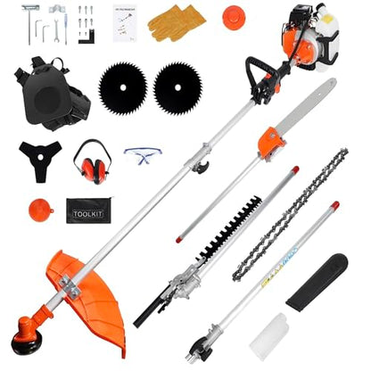 52cc Gas String Trimmer & Pole Saw Combo, 6-in-1 Multi-Functional Weed Eater, Brush Cutter, Lawn Edger, Hedge Trimmer & Chainsaw Pruner, EPA & CE Certified