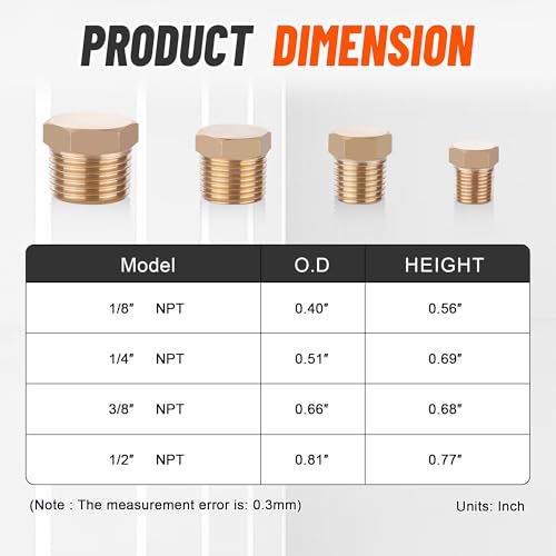 24PCS Brass Hex Pipe Plug Fittings,1/8" 1/4" 3/8" 1/2" NPT Male - style: Hex Plug
