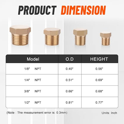 24PCS Brass Hex Pipe Plug Fittings,1/8" 1/4" 3/8" 1/2" NPT Male - style: Hex Plug