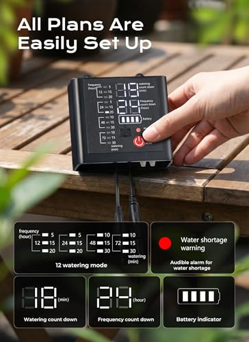 49ft Solar Drip Irrigation System with USB Charging for 15 Potted Plants - color: Black