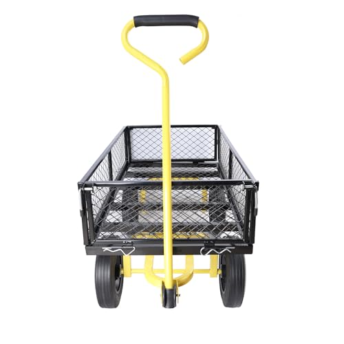 Wagon Removable Side, can be Used for Farm, Warehouse, etc. Garden car, Solid Wheels (Yellow+Black Solid Wheels) - color: Yellow+black Solid Wheels