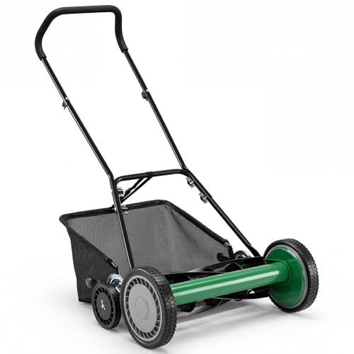 IRONMAX 18 Inch 5-Blade Push Reel Mower, Removable Grass Catcher, Green - color: Green, size: 18 Inch