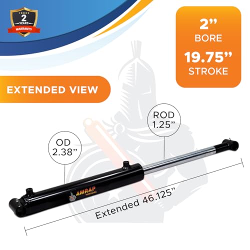 2x19.75 Hydraulic Cylinder - 2" Bore 19.75" Stroke Double Acting Welded Cross Tube Hydraulic Cylinder 3500 PSI Retracted: 26.375, Extended: 46.125, SAE#6 - size: 2x19.75