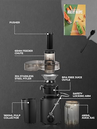 HOUSNAT Centrifugal Juicer for Whole Fruit and Vegetables, 3 Speed, 400W - color: Black