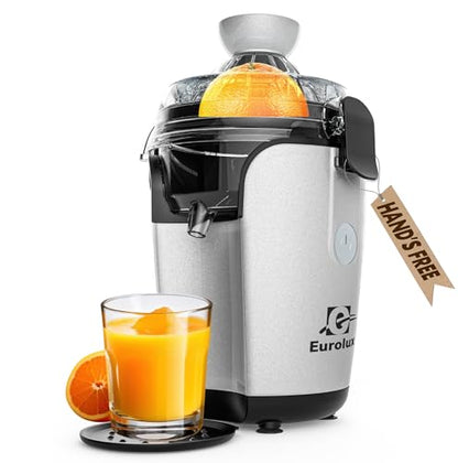 Eurolux Hands-Free Electric Citrus Juicer Machine, Orange Lime Grapefruit Lemon Squeezer, Easy to Clean. - color: Silver
