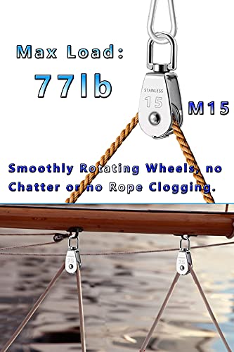 Pulley Block 304 Stainless Steel Rope Cable Pulleys - size: M15 3Pack