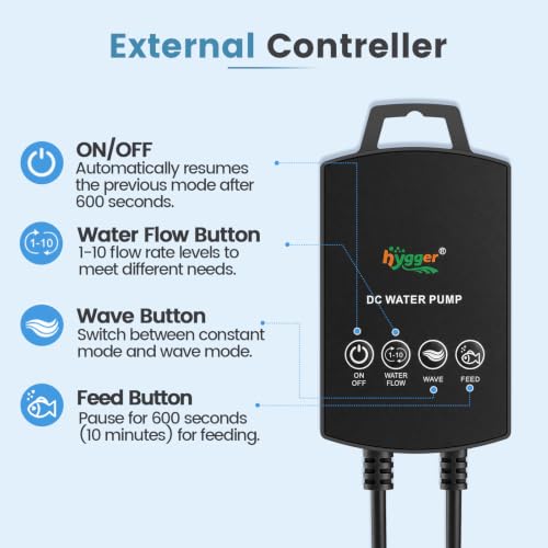hygger Submersible Pump 800GPH, 27W Water Fountain Pump With Controller - size: 800GPH 27W