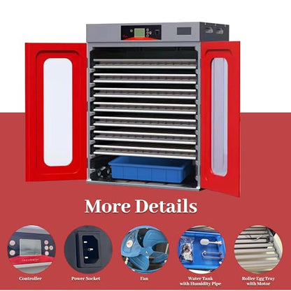 1000-Egg Commercial Cabinet Incubator for Hatching Eggs, Digital Large-Capacity Hatcher with Auto Temperature & Humidity Control & Intelligent Humidification System - size: 1000 Egg