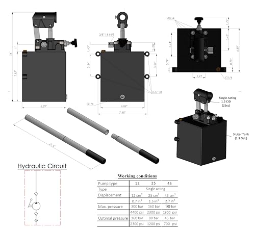 Spare Parts Holland - Single Acting Hydraulic Piston Hand Pump with Release Knob, Hand Operated Hydraulic Pump 3/8" NPTF Ports (1.5 CID 5 Qrt Tank (1.3 Gal) - size: 1.5 CID 5 Qrt tank (1.3 Gal)