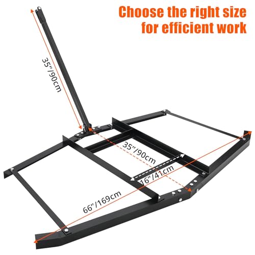 Drag Harrow 74”Wide High Efficient Driveway Grader with Pin Hitch, Up to 50lbs, Heavy-Duty Lawn Leveling Rake Pull Behind Lawn Tractor Rake for Sand, Soil, Farm, Garden - size: 74"
