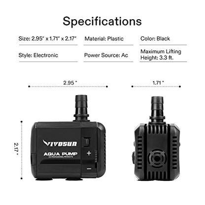 VIVOSUN 2-pack 210GPH Submersible Fountain Water Pump for Pond, Aquarium - size: 6"×5"-210-2-pack