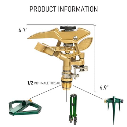 Hourleey 1/2 Inch Zinc Impact Sprinkler, Heavy Duty Lawn Sprinkler Head with Nozzles, Adjustable 0-360 Degree Impulse Watering Sprinklers for Large Coverage Garden Grass Yard Irrigation - size: 1 Pack
