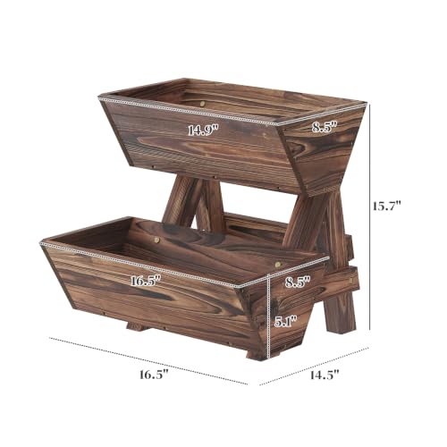 Wooden Vertical Raised Garden Bed with Legs, Tiered Planter Box, Vertical Garden Planter,Wood Plant Stand Wood Flower Rack for Patio, Balcony, Freestanding. (Carbonized-2 Tiers) - color: Carbonized, size: 2 tiers-Small