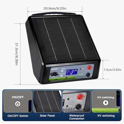 20 Miles Solar Electric Fence Charger Kit, 0.3-2.0J Adjustable, LED - color: Black
