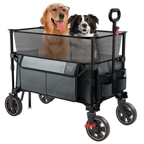 Timber Ridge 350L Extra Large Collapsible Folding Wagon Carts with Brake - color: Gray, size: 350L