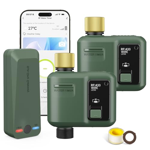WiFi Water Timer for Garden Hose, 2 Pc Smart Sprinkler Controller with 984ft RF Range, Smart Lawn Watering System Irrigation Timer, APP/Voice Control, Rain Delay, Manual Irrigation (Brass Inlet) - style: 2 Pc