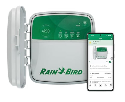 Rain Bird ARC8 App-Based Indoor/Outdoor Smart WiFi Irrigation Sprinkler Timer/Controller, 8-Zone/Station, EPA WaterSense Certified, Compatible with Alexa, Indoor/Outdoor 8-Station - style: Indoor/Outdoor 8-Station