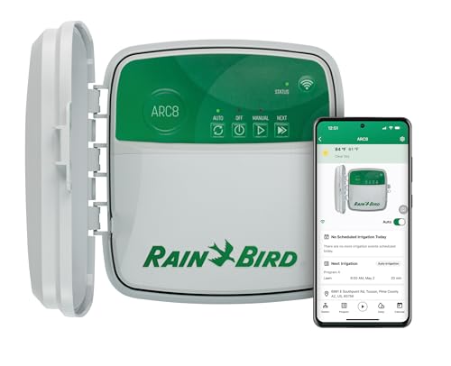 Rain Bird ARC8 App-Based Indoor/Outdoor Smart WiFi Irrigation Sprinkler Timer/Controller, 8-Zone/Station, EPA WaterSense Certified, Compatible with Alexa, Indoor/Outdoor 8-Station - style: Indoor/Outdoor 8-Station