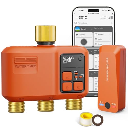 WiFi Sprinkler Timer 3 Zone, Smart Water Timer with Brass Inlet & Outlet - style: 3 Outlet- Brass