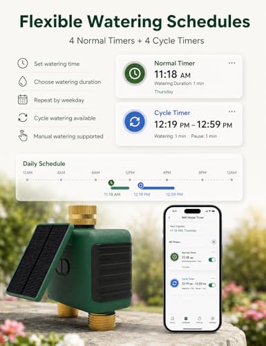 MOES Solar WiFi Hose Timer, 2-Zone Sprinkler Water Timer, Brass Fittings