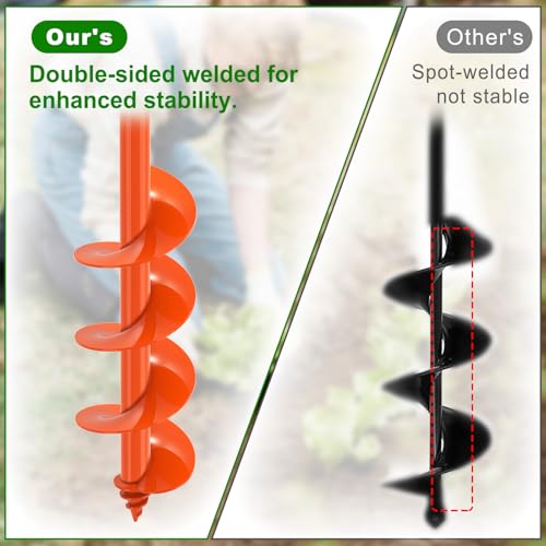 Insaga 4'' x 24'' Auger Drill Bit for Planting, Extra Long Heavy Duty Earth Auger for Post Hole Digger, 0.98'' Hollow Shank, Bright Orange Coating, Fit 3/8'' Hex Drive for Fence Post Tree Bulb Garden - size: 4'' x 24''