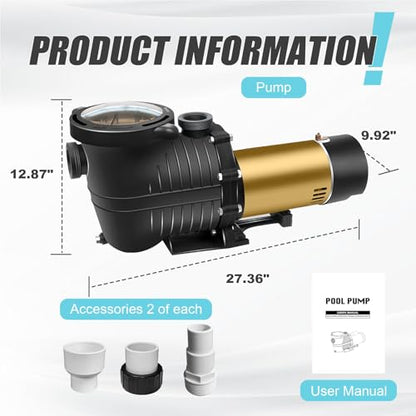 Pool Pump 1.5HP 230V Energy Saving Two Speed Self-Priming - color: Gold Black