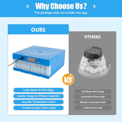 48 Egg Incubator, Digital Poultry Hatcher Machine, with 360° Uniform Heating, Temperature & Humidity Control, Automatic Egg Turn, for Hatching Chicken Quail Birds