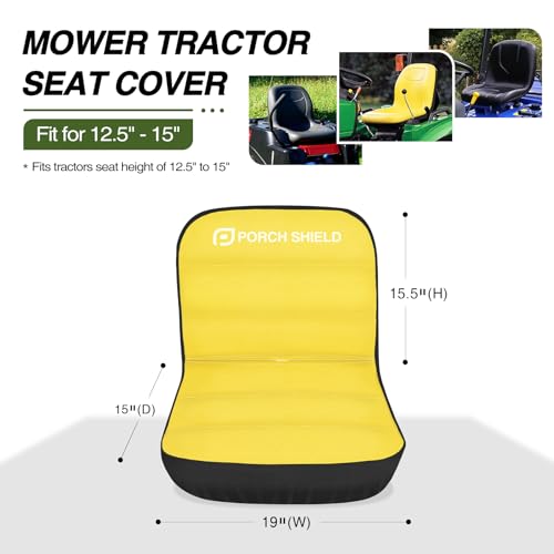Porch Shield Tractor Seat Cover, Black & Yellow, Medium | Heavy Duty 600D Poly, Fit Most Riding Mower Seat, Elastic Bottom Wrap, All Weather Protection - color: Yellow (without Pocket)