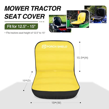 Porch Shield Tractor Seat Cover, Black & Yellow, Medium | Heavy Duty 600D Poly, Fit Most Riding Mower Seat, Elastic Bottom Wrap, All Weather Protection - color: Yellow (without Pocket)