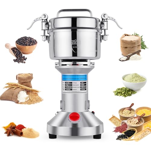 Heavy-Duty Electric Grain Mill Grinder – 2000W 750g Capacity 304 Stainless Steel Commercial Grade for Grinding Dry Grains, Coffee, Spices – High-Speed Motor, Easy Clean, Overload Protection - size: 750G
