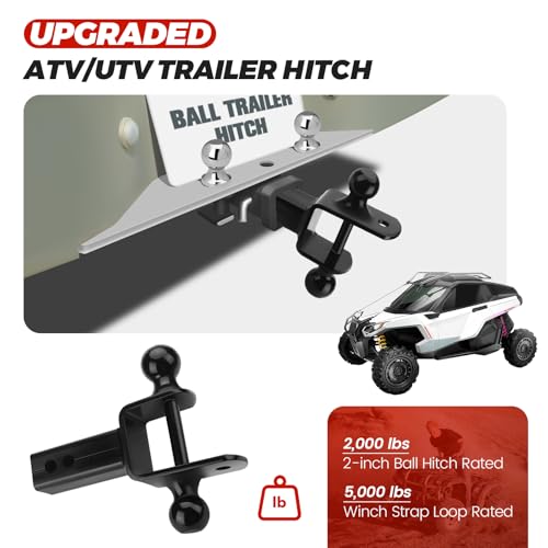 ATV/UTV Dual Ball Trailer Hitch Receiver Hitch Towing Ball Mounts 5000 LBS GTW-Multi Hitch,2 Inch & 1-7/8 Inch Ball,Fits 2-inch Receiver,1-inch Rise,3-in-1 ATV/UTV Multi-Hitch with Pin by Beaquicy