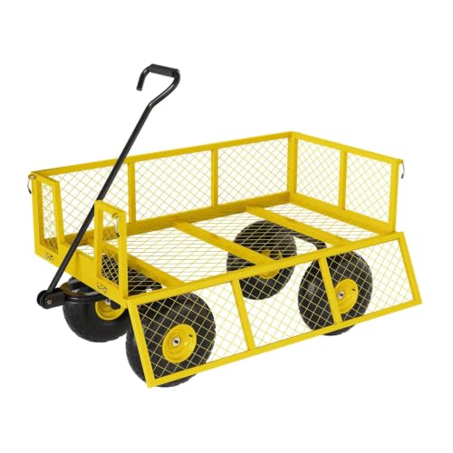 500 LBS Heavy Duty Steel Garden Cart, 3-in-1 Yard Wagon, 10" Air Tires - color: Yellow, size: 500LBS